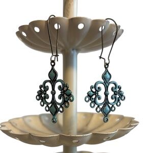 Plunder Elegant Teal Filigree Earrings Dangly Lightweight New